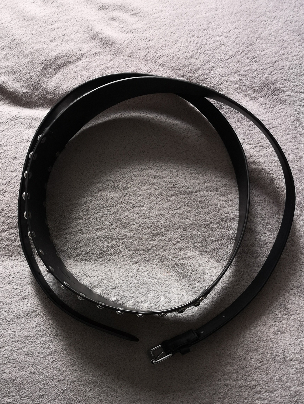 Allsaints Women's Double-wrap Black Leather Belt with Silver Metal Accents - Picture 3 of 6